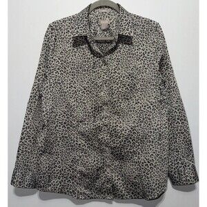 Chicos No Iron Womens Size 2/L Leopard Shirt Office Mob Wife Cotton Neutral Lux
